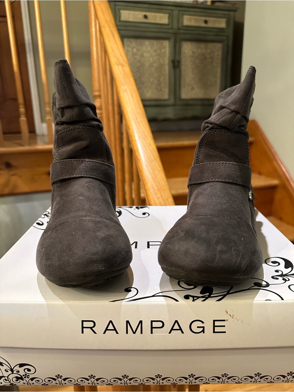Rampage Dark Brown Suede Ankle Booties with Wrap Strap